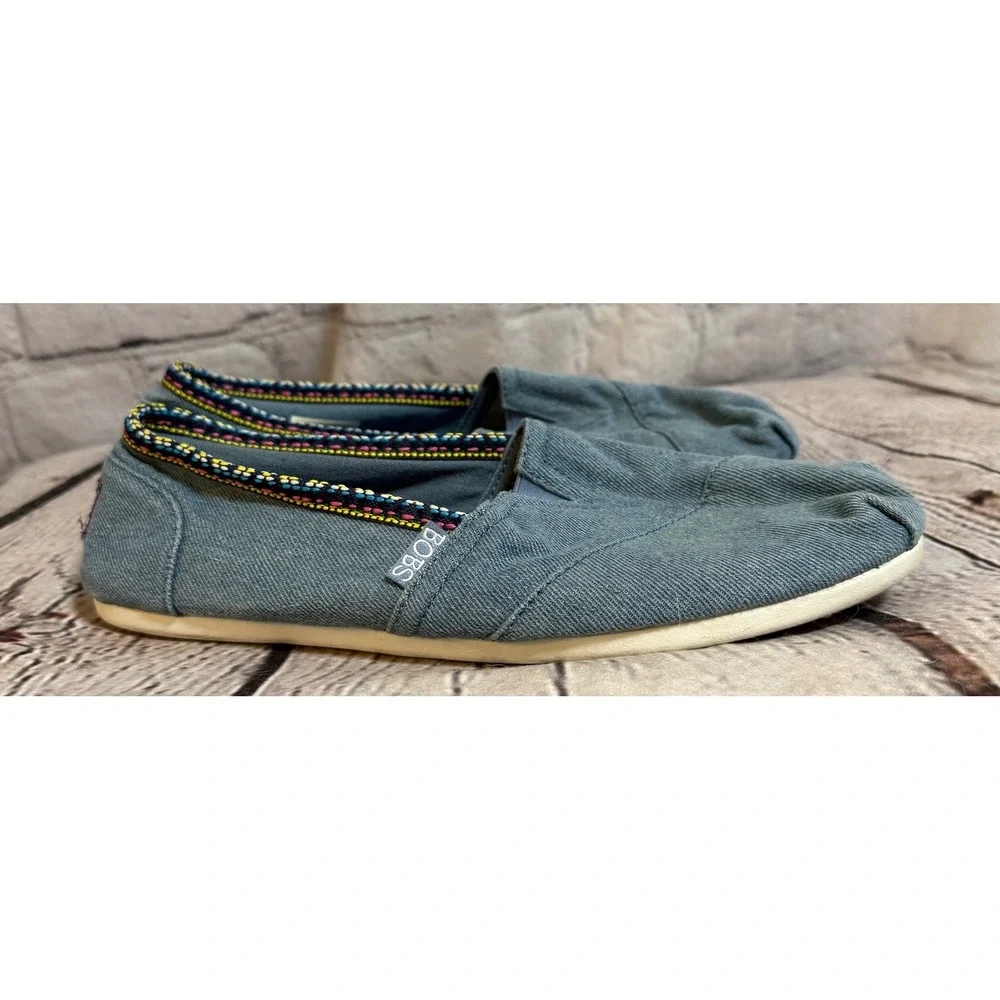 Skechers BOBS‎ Womens Blue Denim Slip On Alpargata Flats Memory Foam Size 8